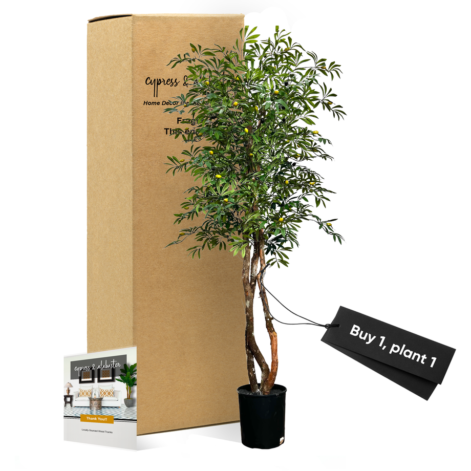 Handmade 6.5' Artificial Olive Tree with Ethically Sourced Real Wood T –  Cypress and Alabaster